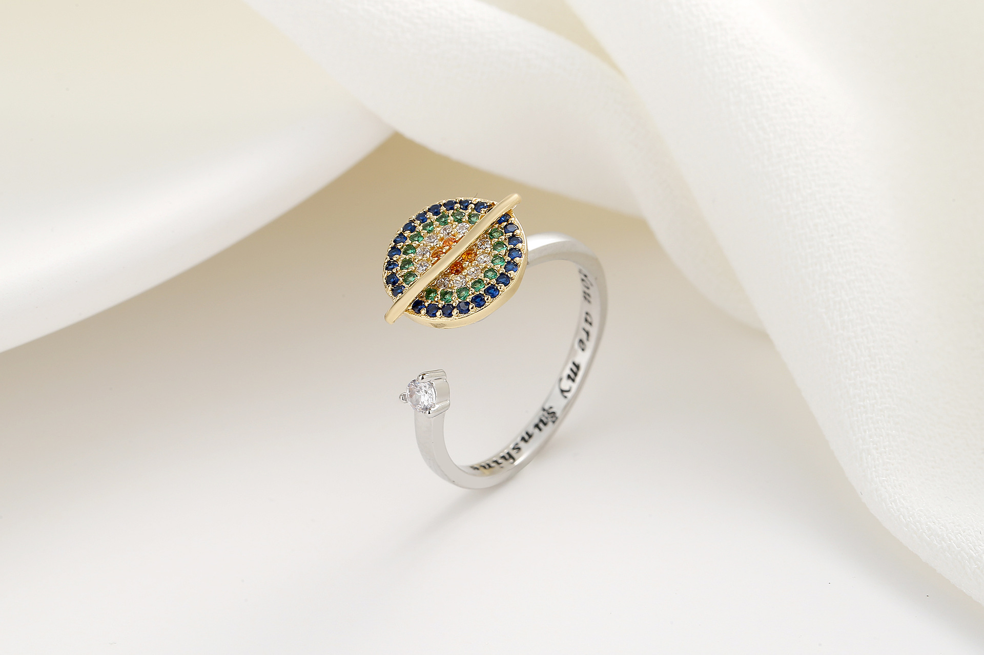 Rotating Muticolor Zircon Planet Ring Adjustable Anti-Stress Open Finger Rings